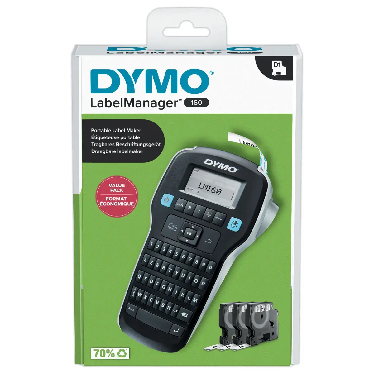 DYMO Label Manager LM160 Labelmaker + 3 D1 12mm linten
