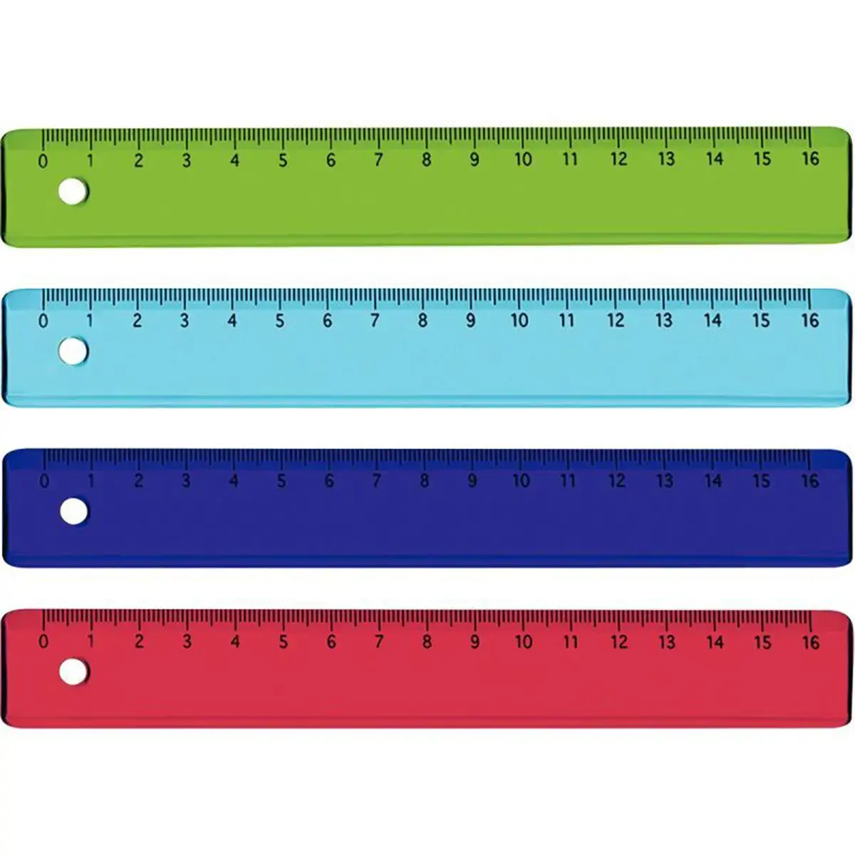 Wonday platte liniaal - 16 cm - assorti kleuren - set van 36