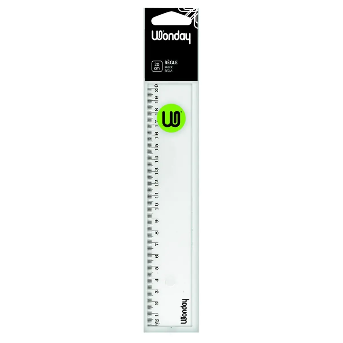 Wonday platte liniaal - 20 cm kristal transparant 