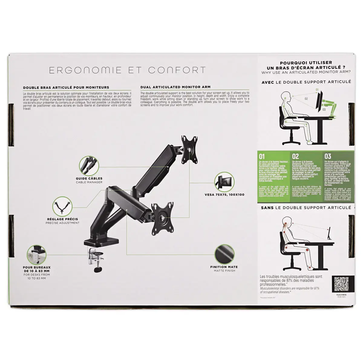 Dubbele articulerende monitorarm Ergo Line Zwart 