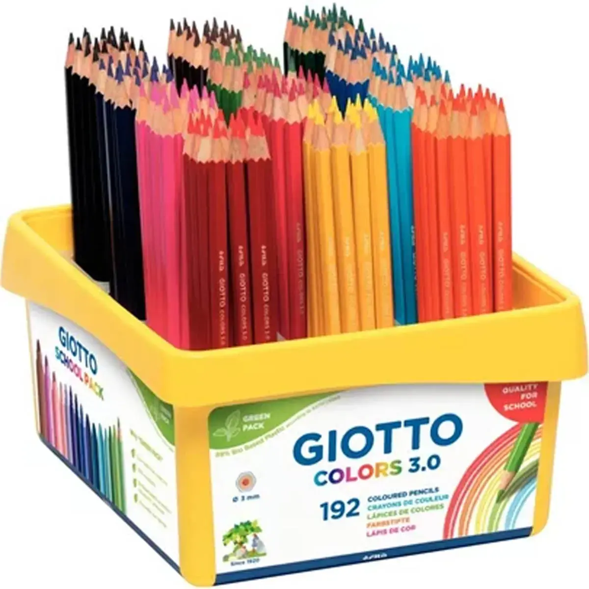 Hekvormige kleurpotlood - GIOTTO - 3mm grafiet - assorti kleuren - set van 192 (16x12 kleuren) 