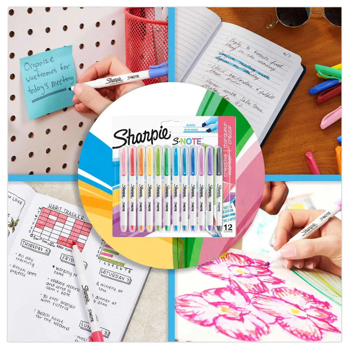 12 Markeerstiften vloeibare inkt verschillende kleuren - SHARPIE
