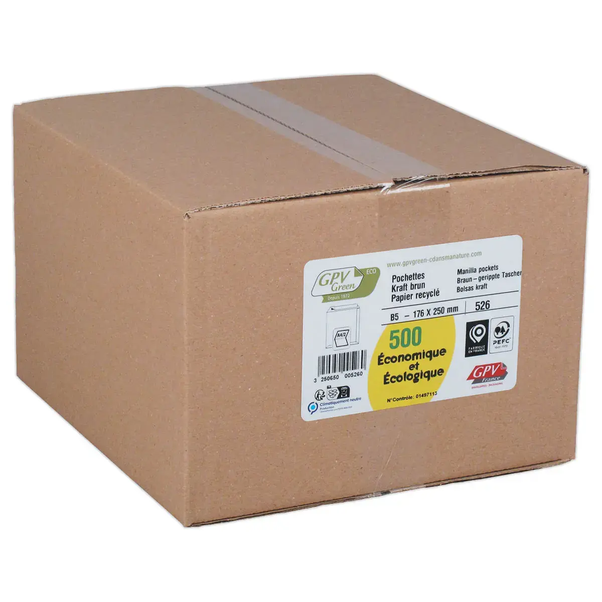 500  gerecycleerde krafthoezen B5 176x250 mm 90g siliconenband 