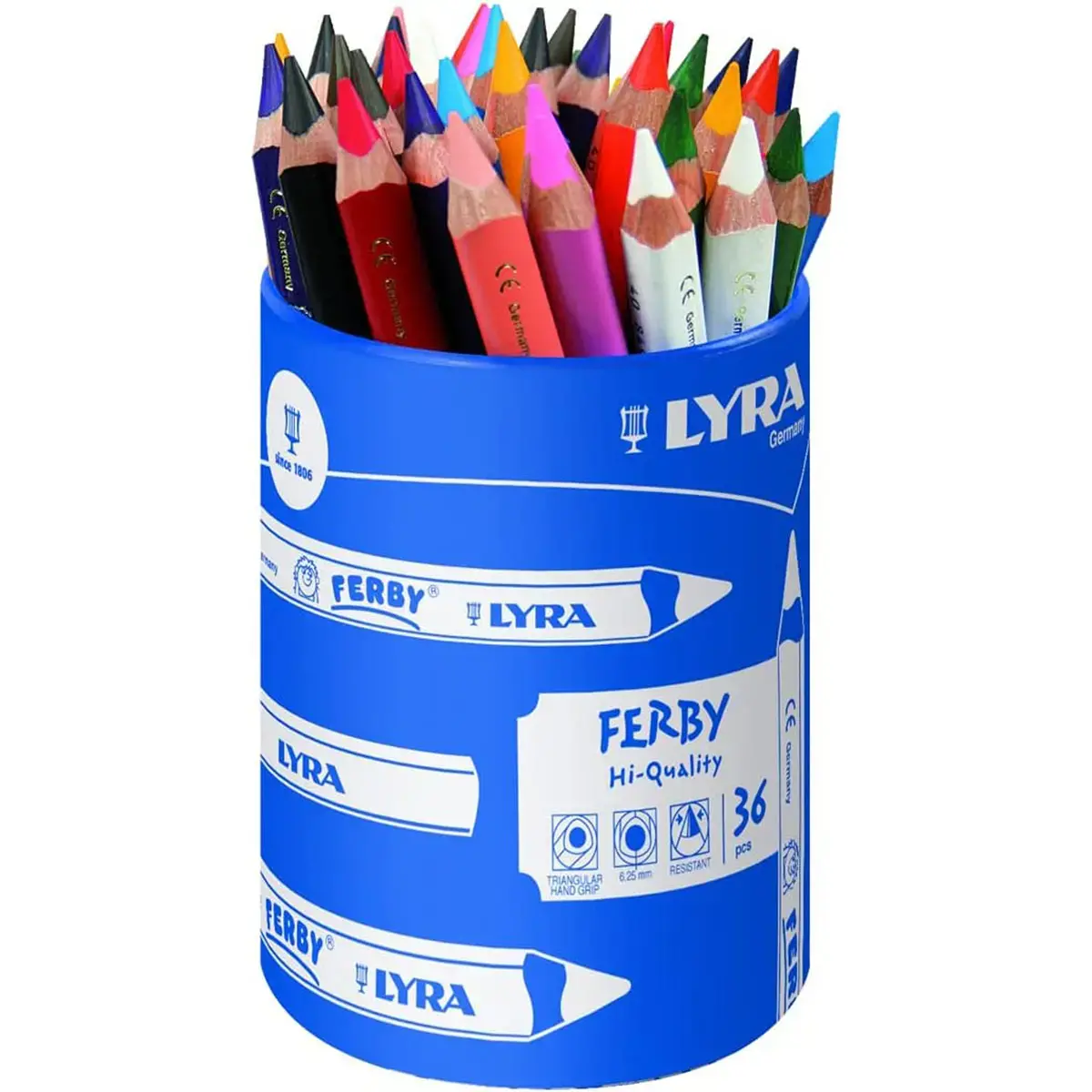Driehoekige kleurpotlood LYRA aquarel krijtstift - 6,3 mm stift - assorti kleuren - set van 36