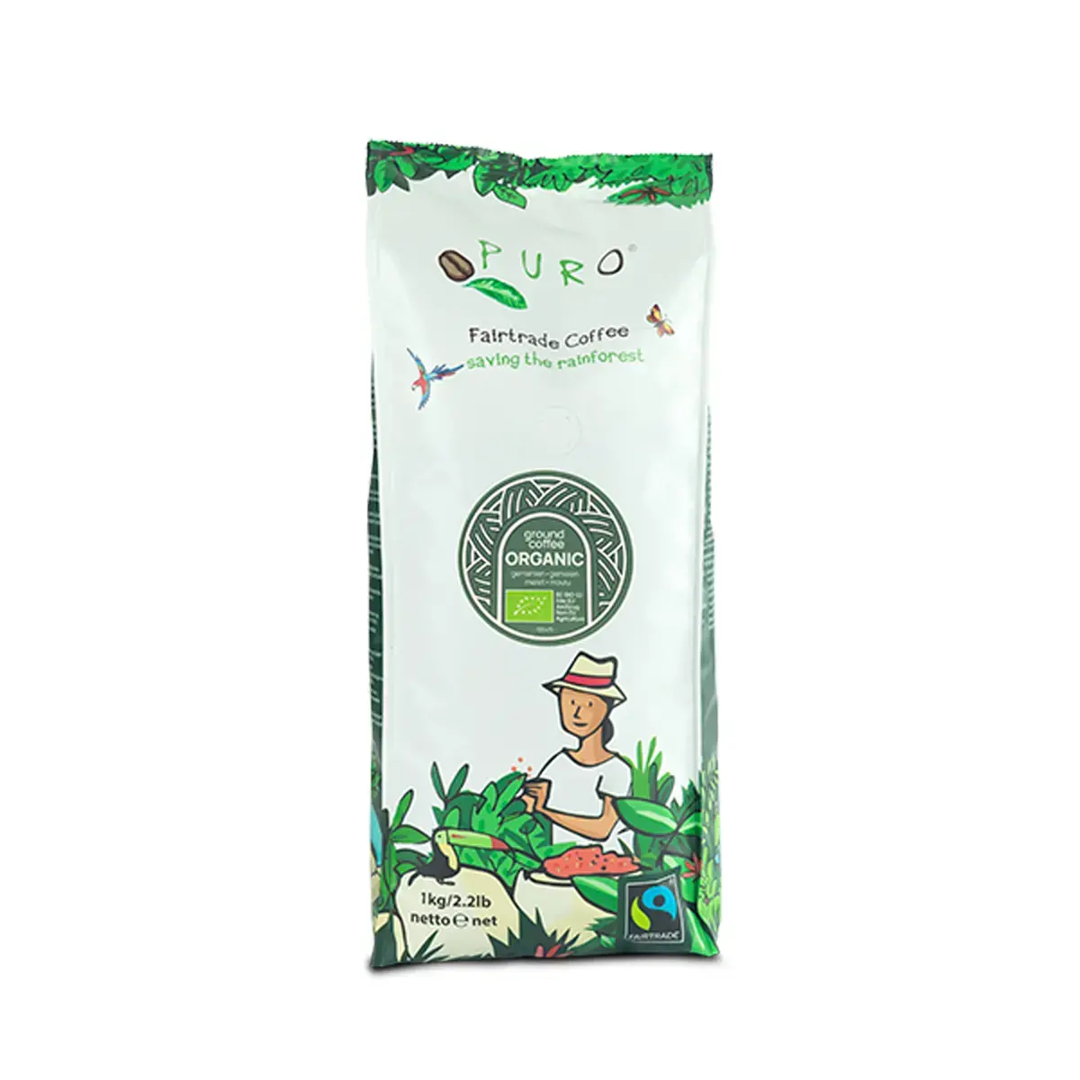 Verpakking gemalen koffie 1Kg Puro Fairtrade Bio - Intensiteit 7