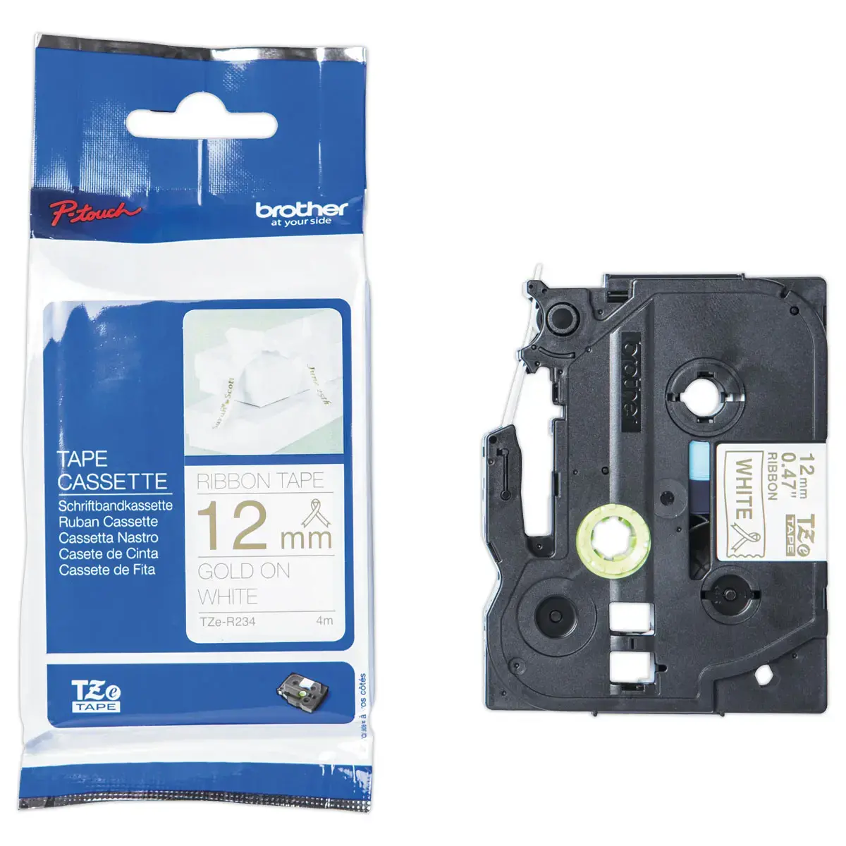 Brother etiketteermachine tape goud op wit 12 mm (4m)