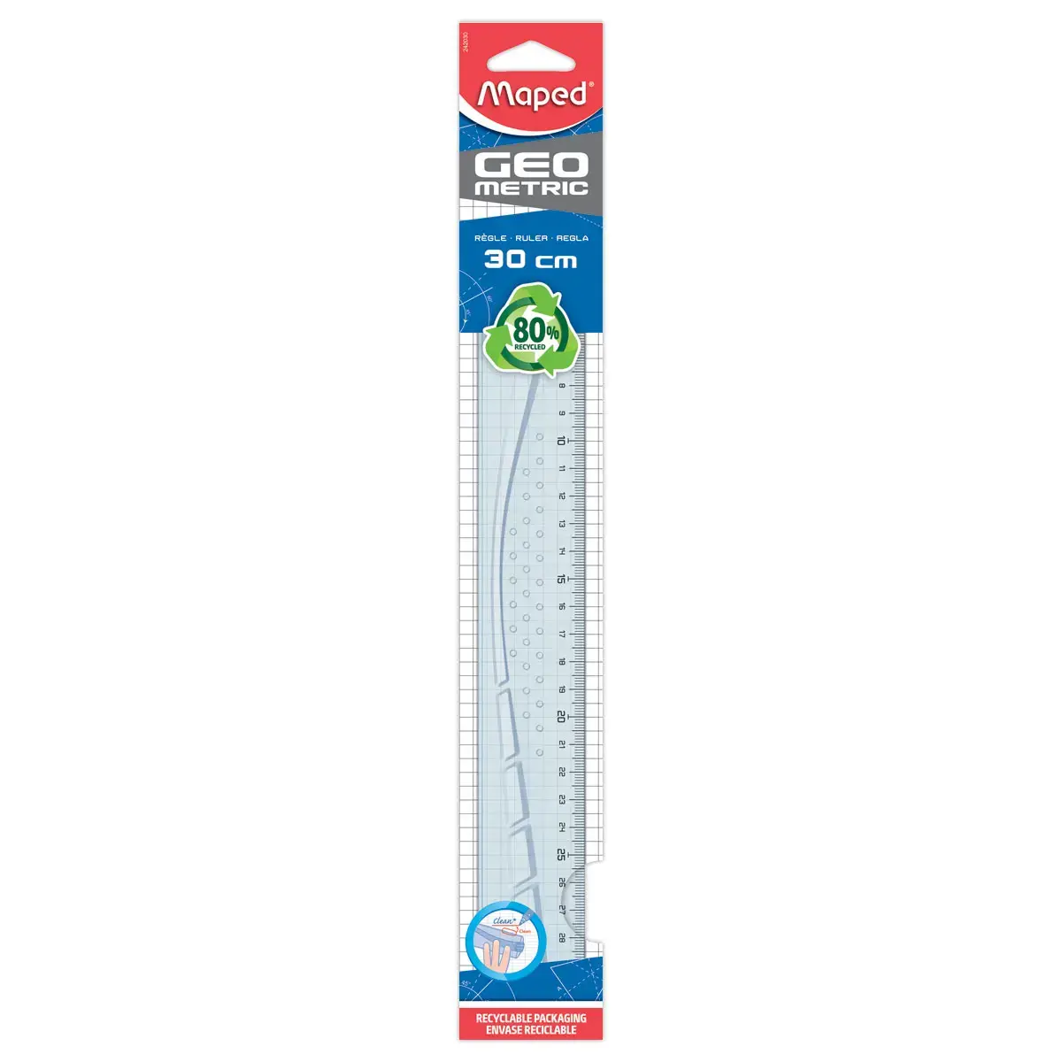 Plat liniaal 30 cm - GEOMETRISCHE, van gerecycled plastic 