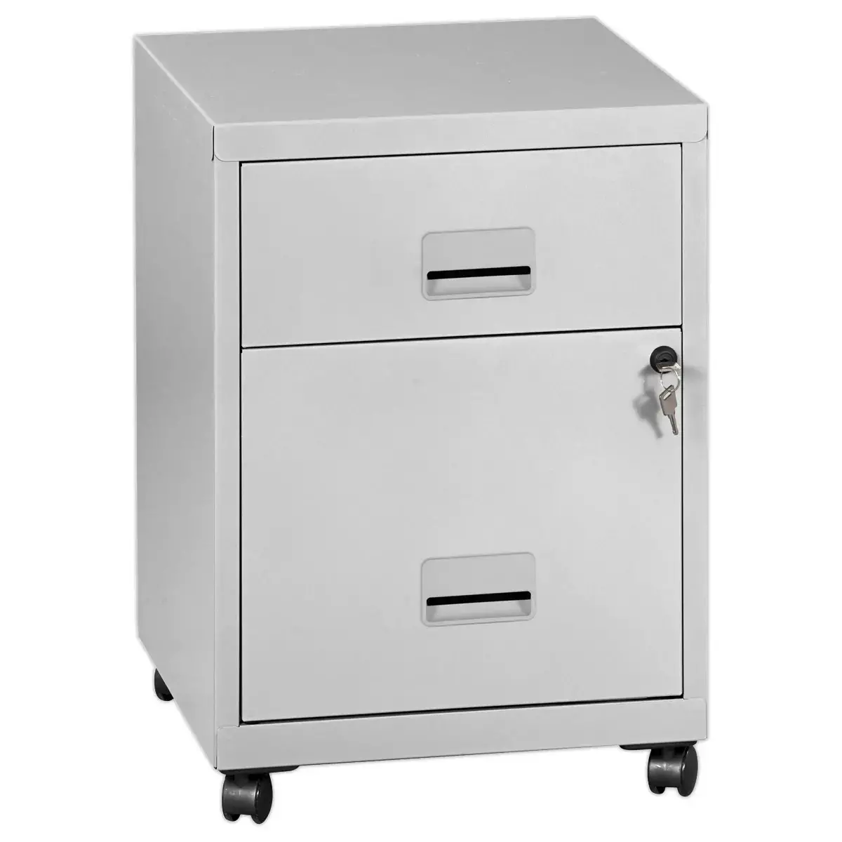 Mobiele metalen kast 2 lades aluminium
