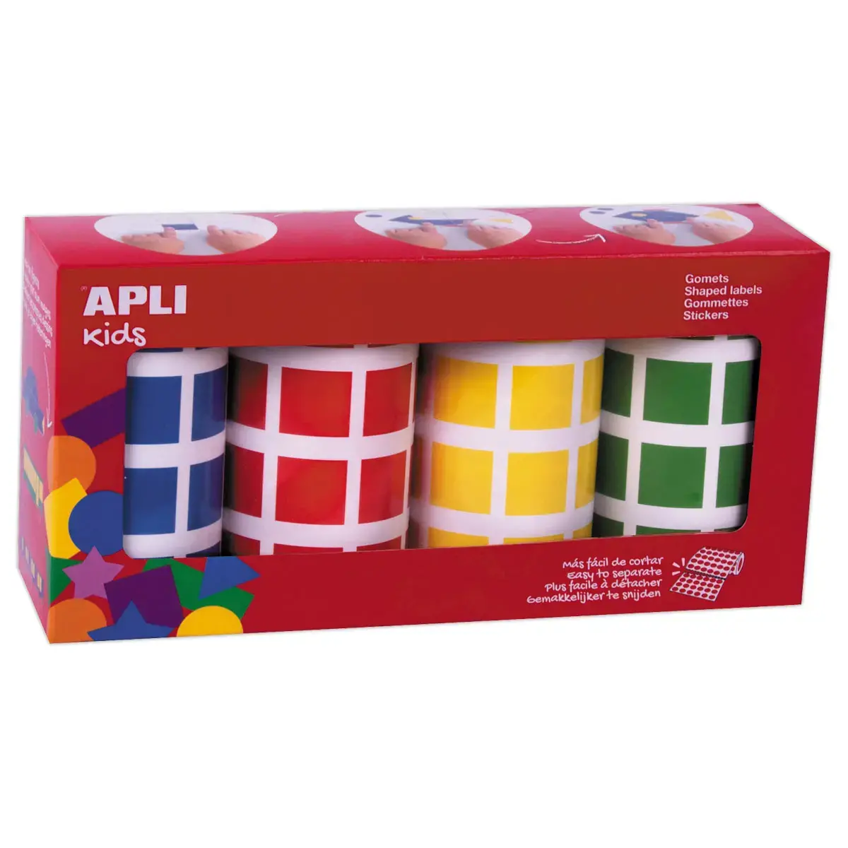 Zelfklevende Apli-sticker vierkant 20 x 20 mm - 4 kleuren 7080 stickers - set van 4 rollen