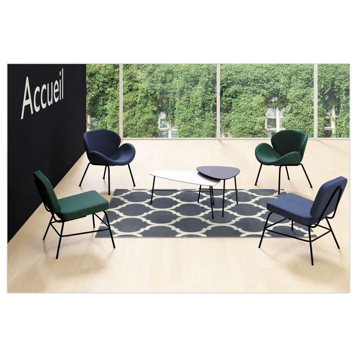 Fauteuil SMILE 4 poten zwart stof blauw 