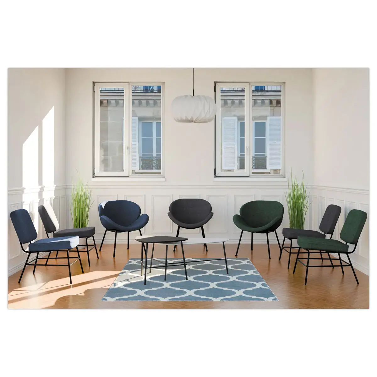 Fauteuil SMILE 4 poten zwart stof blauw 