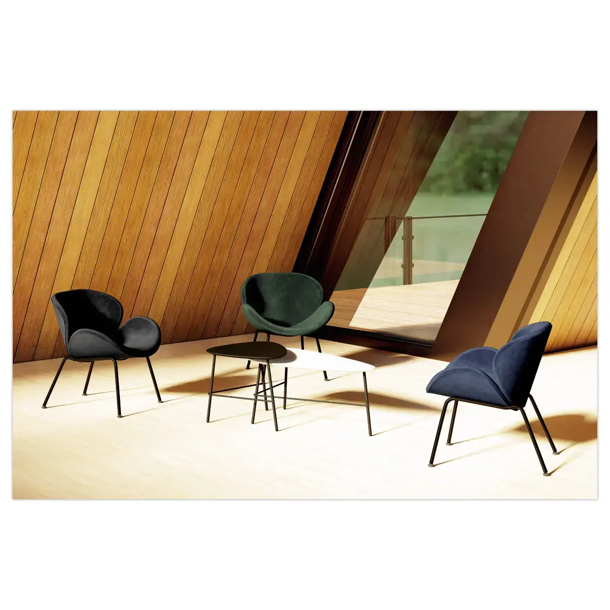 Fauteuil SMILE 4 poten zwart stof blauw 
