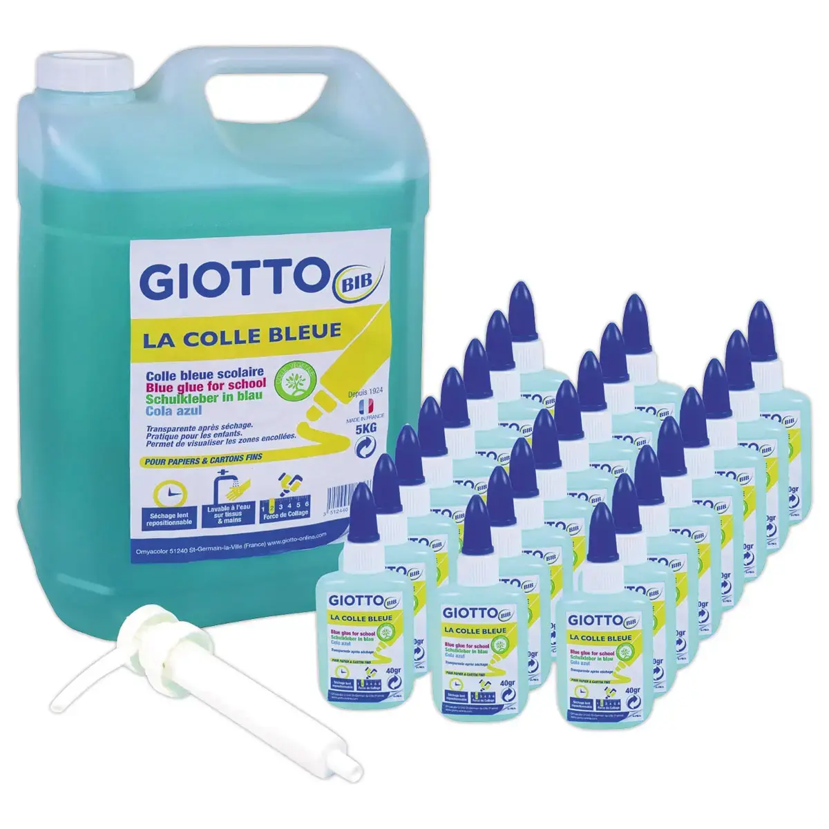 Fles van 50 ml Giotto + 1 fles van 5L blauwe lijm - set van 24