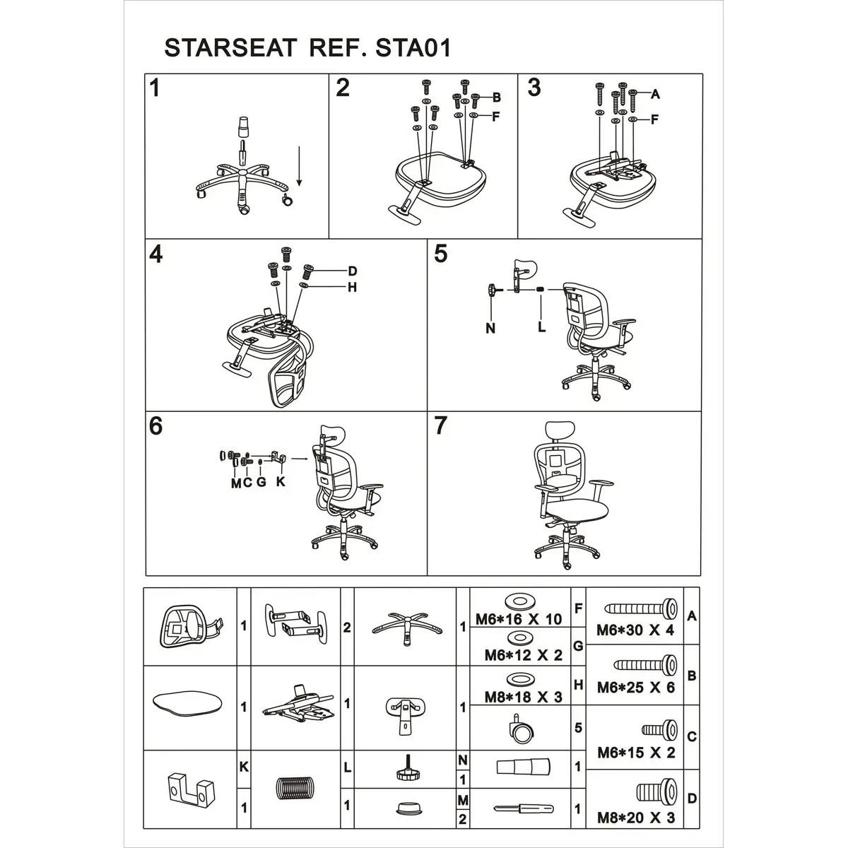 Stoel STAR - Met hoofdsteun - Gemonteerd