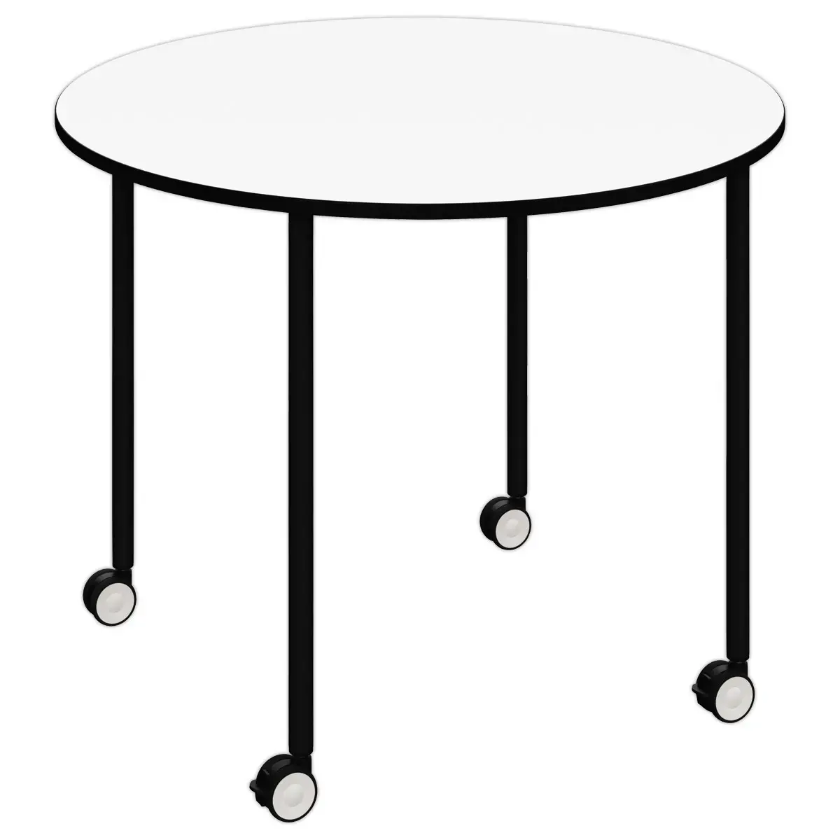 Mobiele tafel FEX OFFICE Diam. 96 cm Wit met zwarte poten gemonteerd 