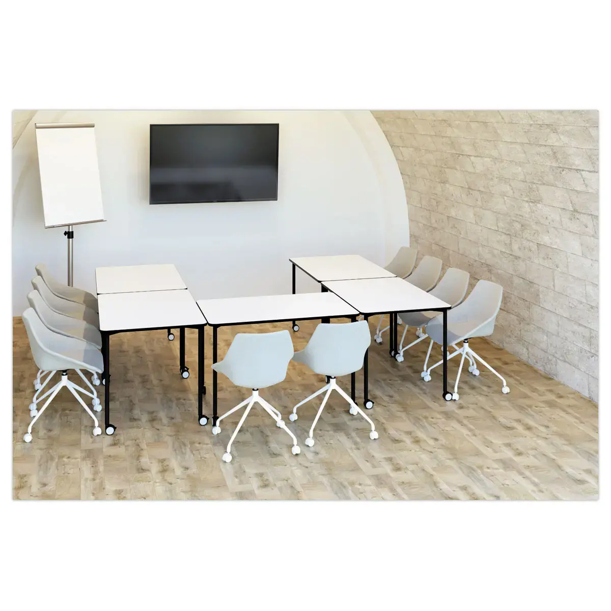 Rijdende tafel FEX OFFICE 116 x 50 cm Wit met zwarte poten gemonteerd 