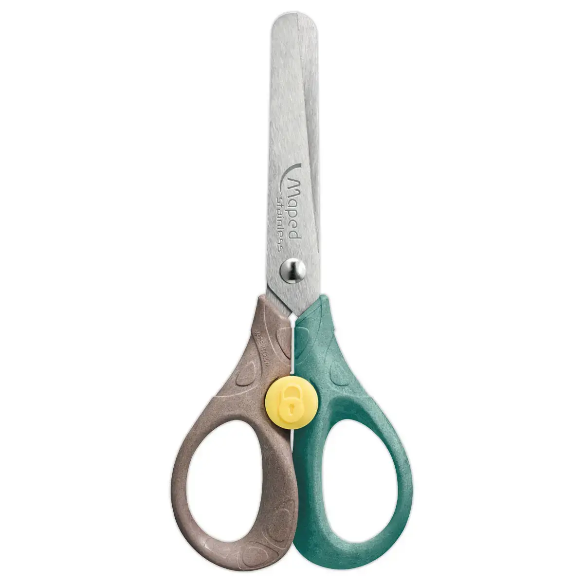 Veiligheidsschaar 13 cm SMILING PLANET, veiligheidsknop, van FSC®-hout
