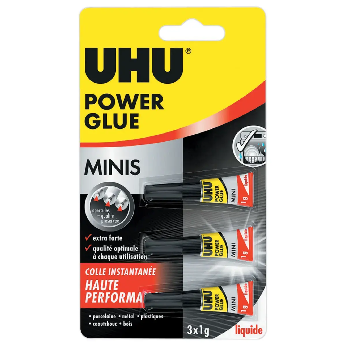 3 tubes met super krachtige vloeibare cyanoacrylaatlijm UHU (3 x 1g)
