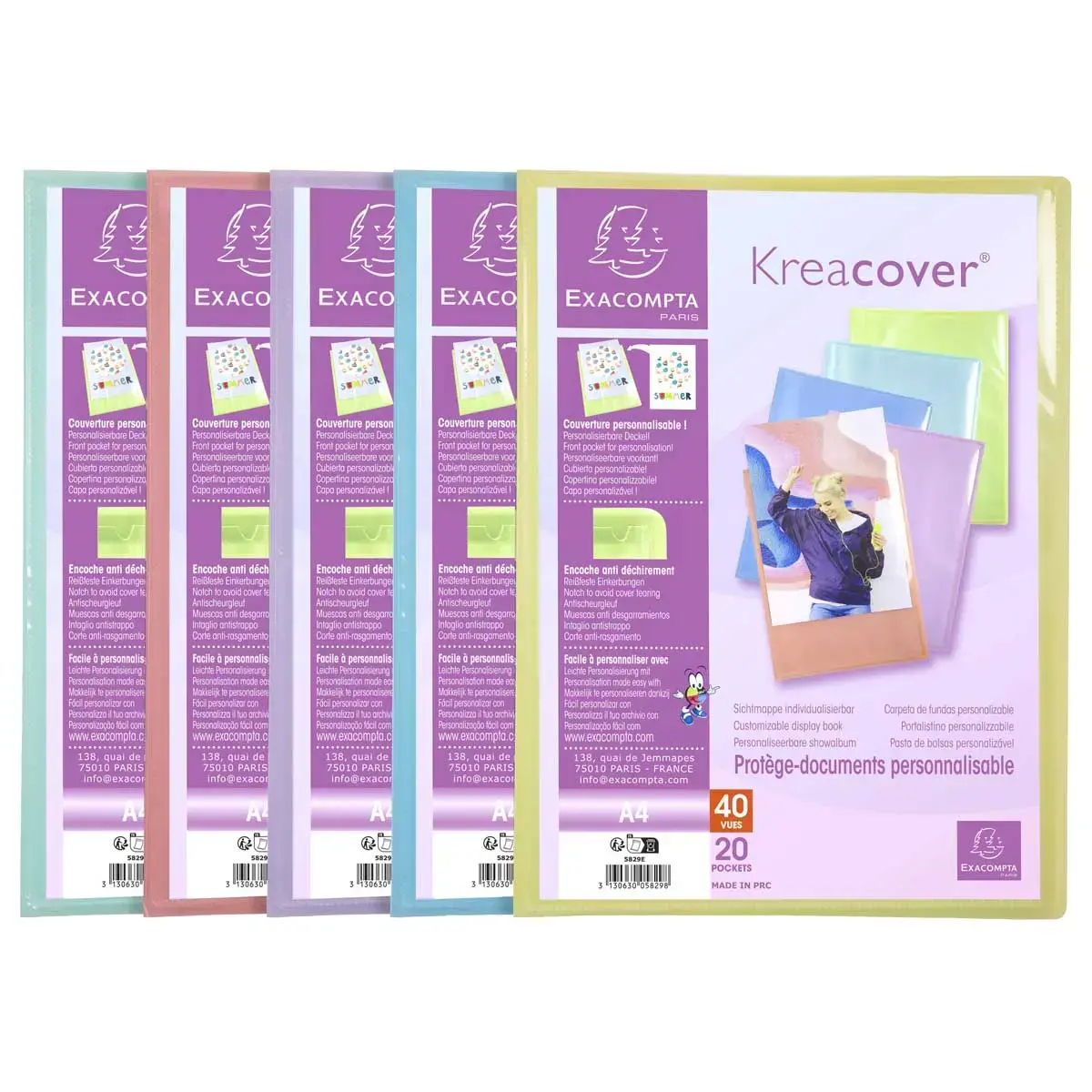 Personaliseerbare documentenbeschermer Kreacover Pastel - 20 hoezen - EXACOMPTA