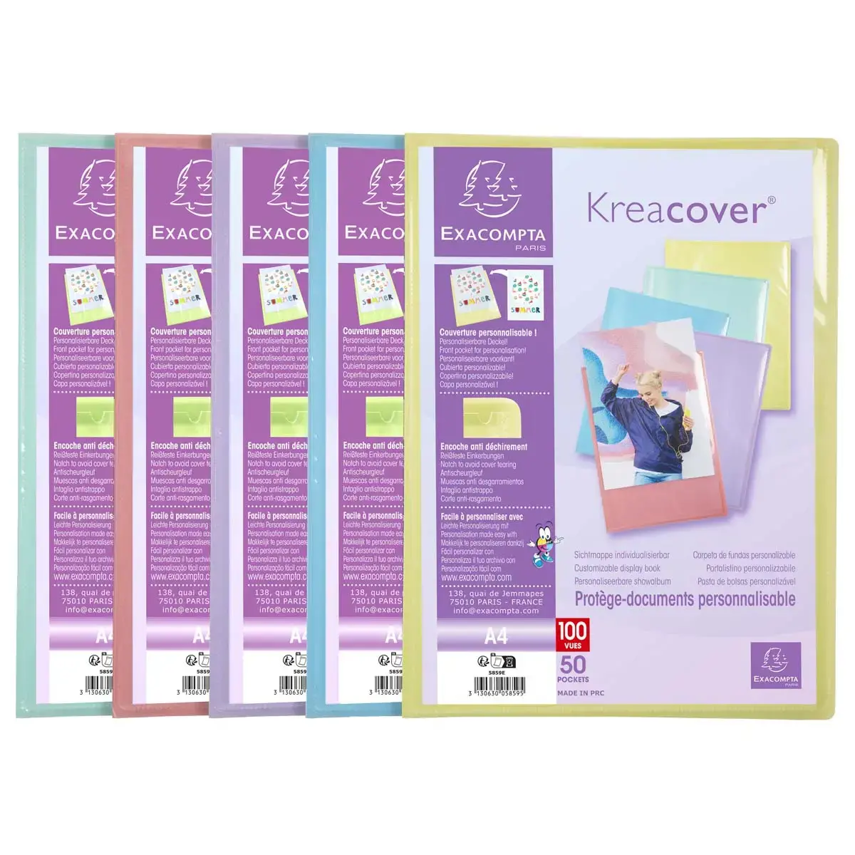 Personaliseerbare documentenbeschermer Kreacover Pastel - 50 hoezen - EXACOMPTA