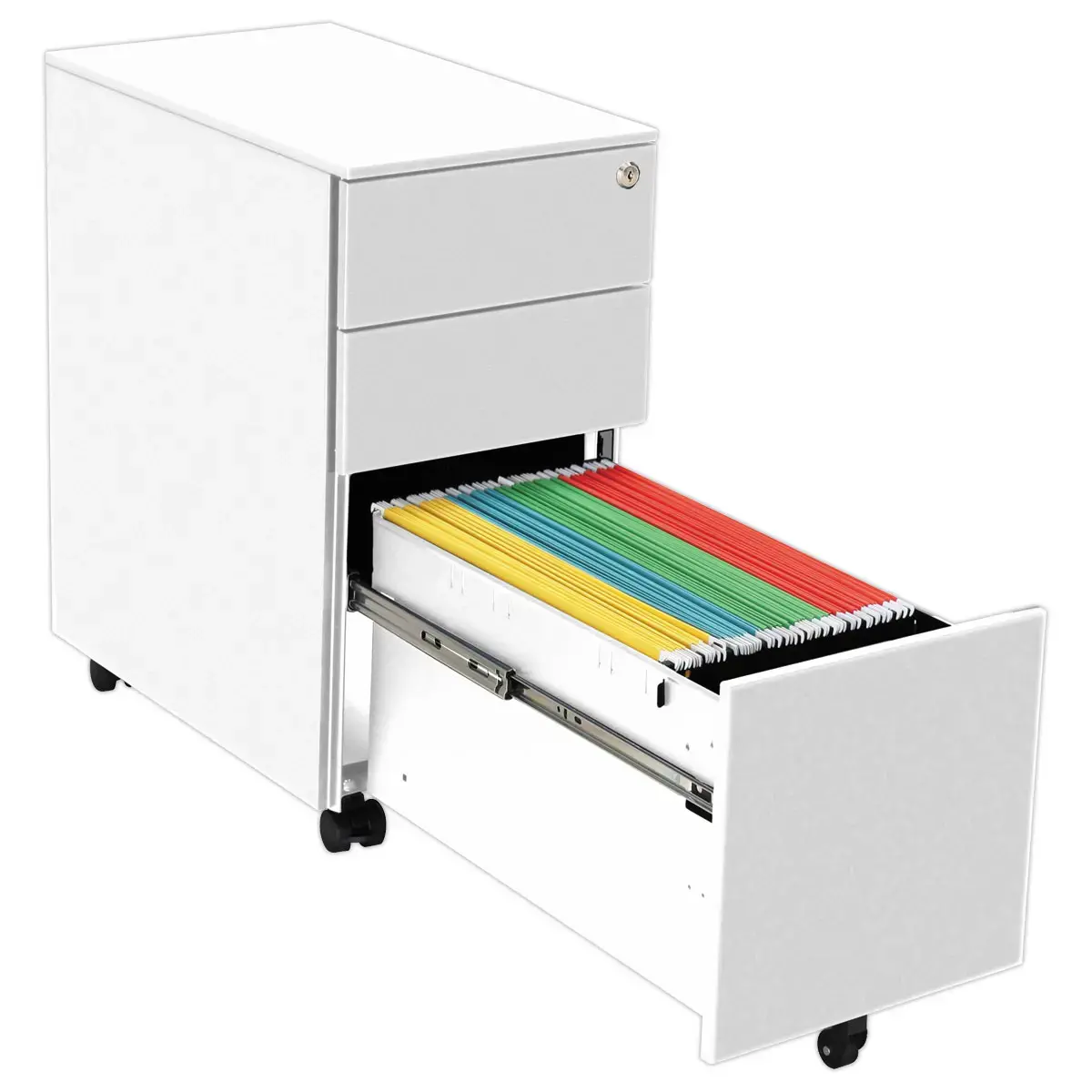 Mobiele metalen caisson SLIM L30 cm 2+1 lades wit