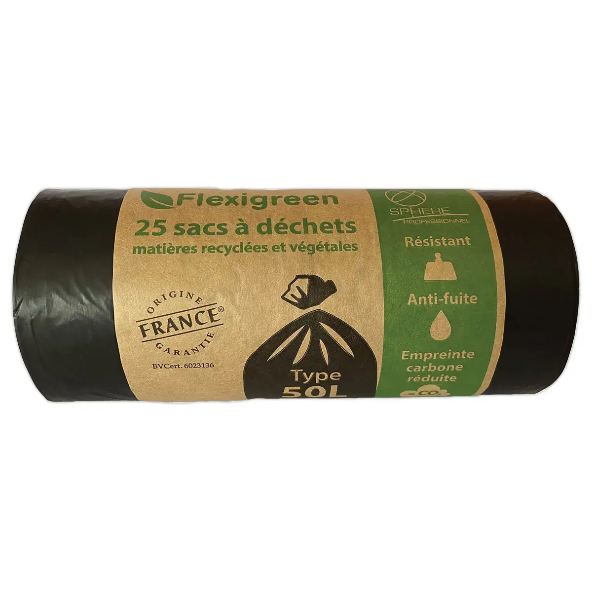 25 Flexigreen 50L zakken met traditionele banden - Zwart