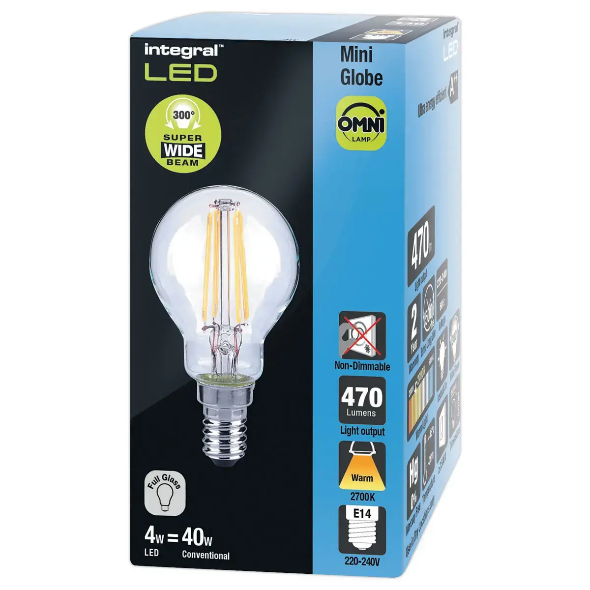 LED Mini globe Filament E14 4.2W 470LM 2700K helder 