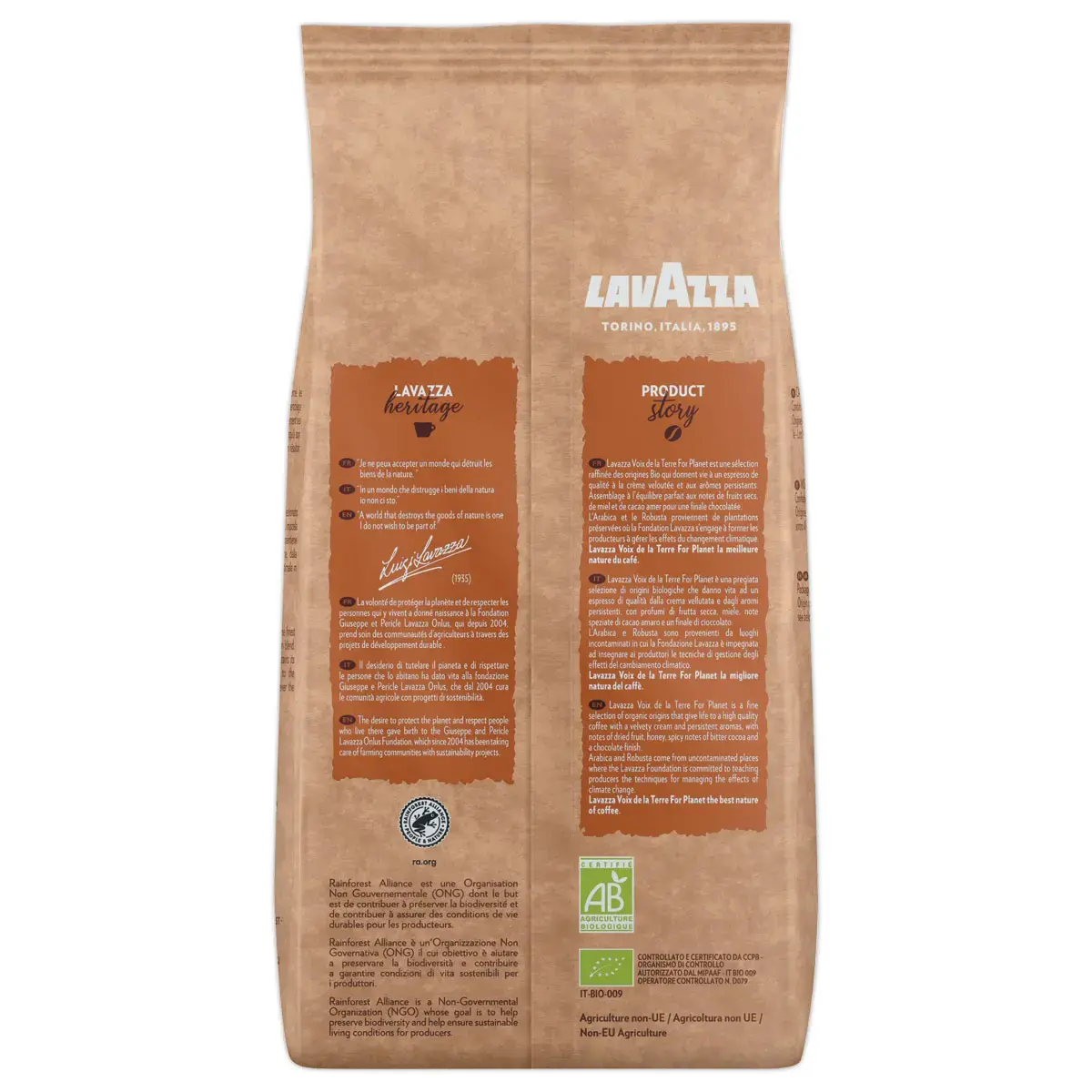 Koffiebonen 1kg LAVAZZA Voix de la Terre - Evenwichtig bio 