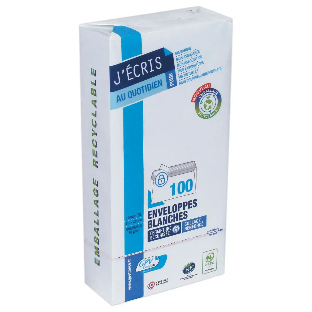 100 Witte enveloppen DL 110x220 - 80g - siliconenband - GPV EVERY DAY