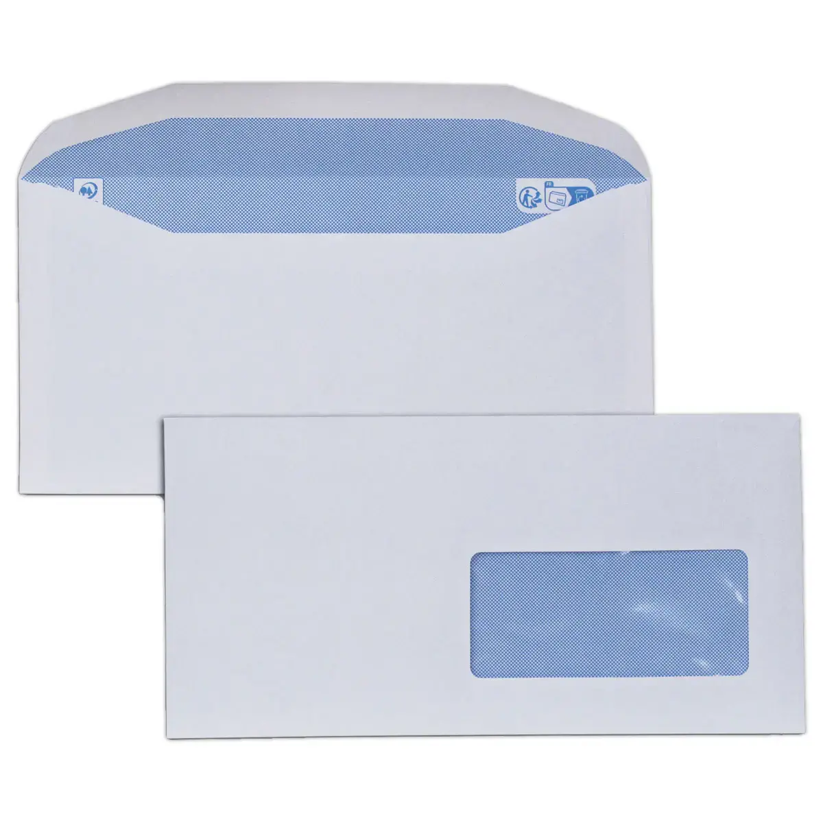 1000 witte MSPA-enveloppen 114x229 venster 45x100 80g met gumm sluiting