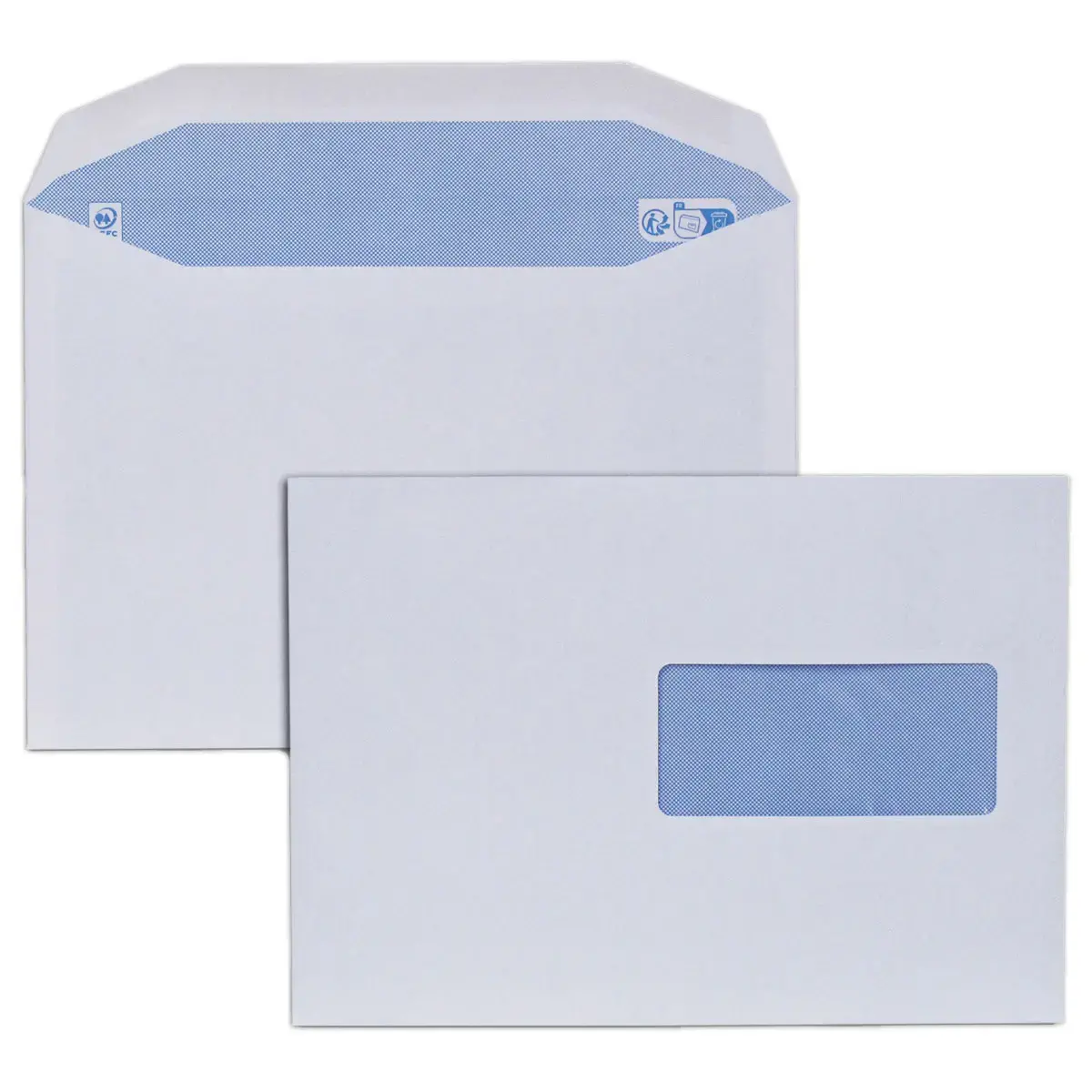 500 witte MSPA-enveloppen 162x229 80 g hoge venster 45x100 gecoat