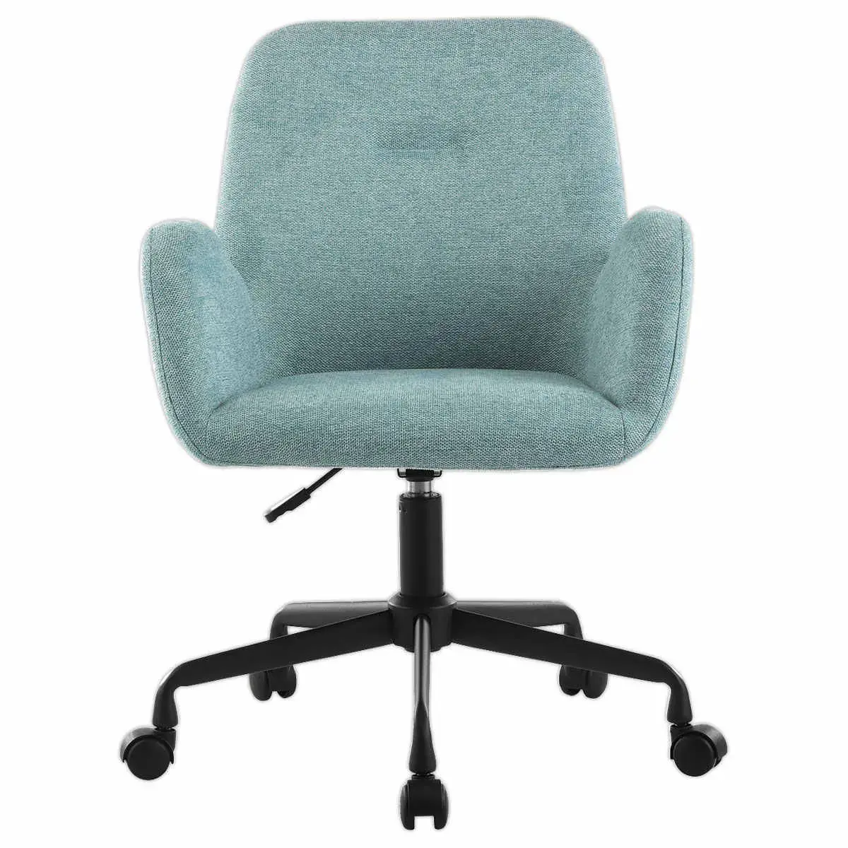 2 Stoelen Lichtblauwe stof met wielen gemonteerd
