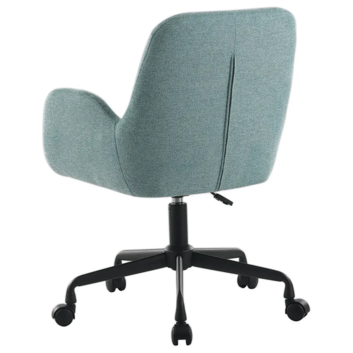 2 Stoelen Lichtblauwe stof met wielen gemonteerd