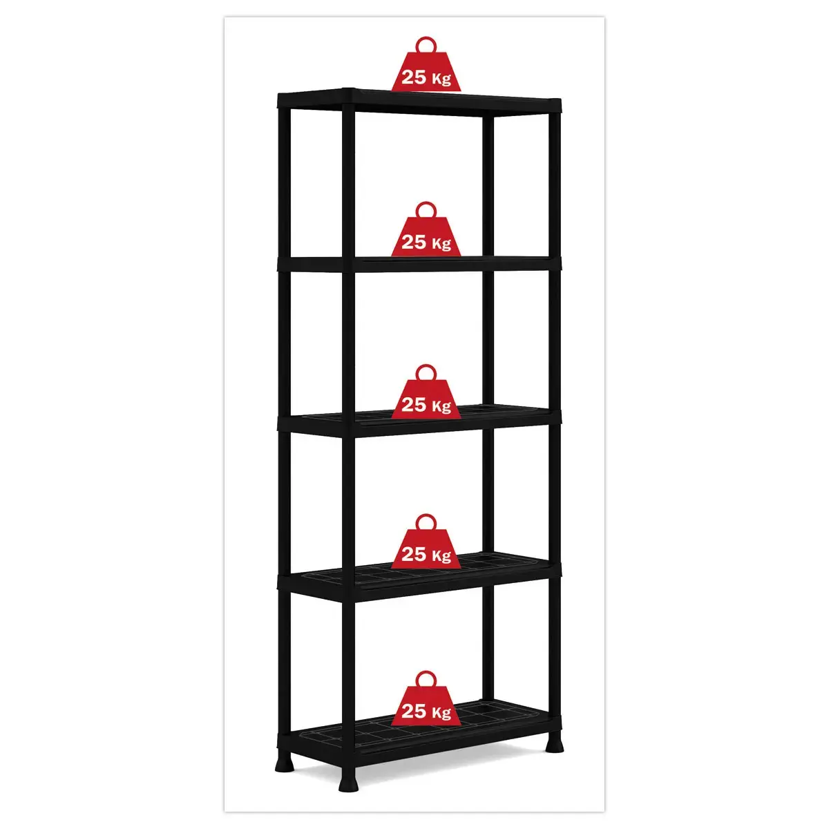 Plank L 75 cm met 5 schappen zwart 