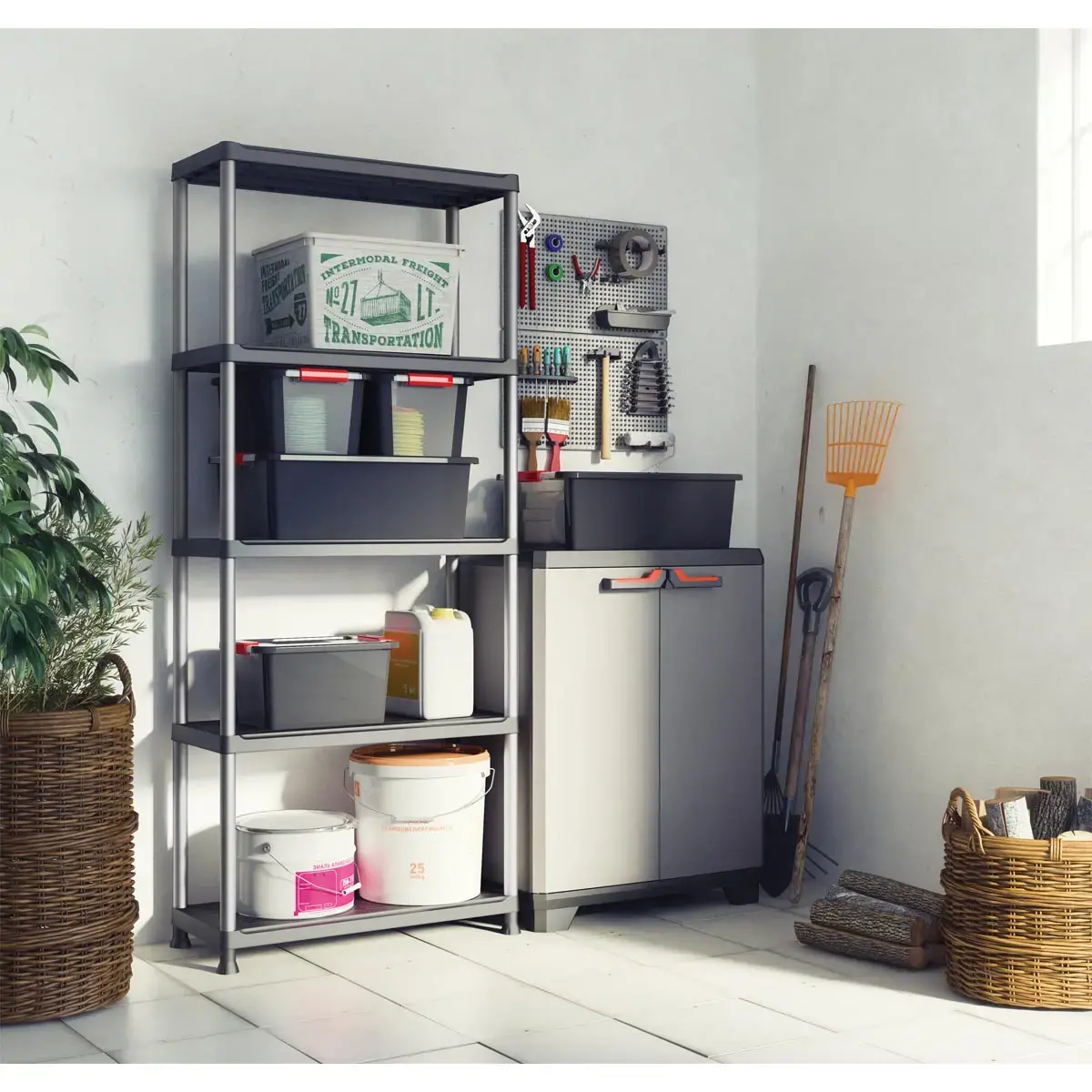 Plank L 75 cm met 5 schappen zwart 