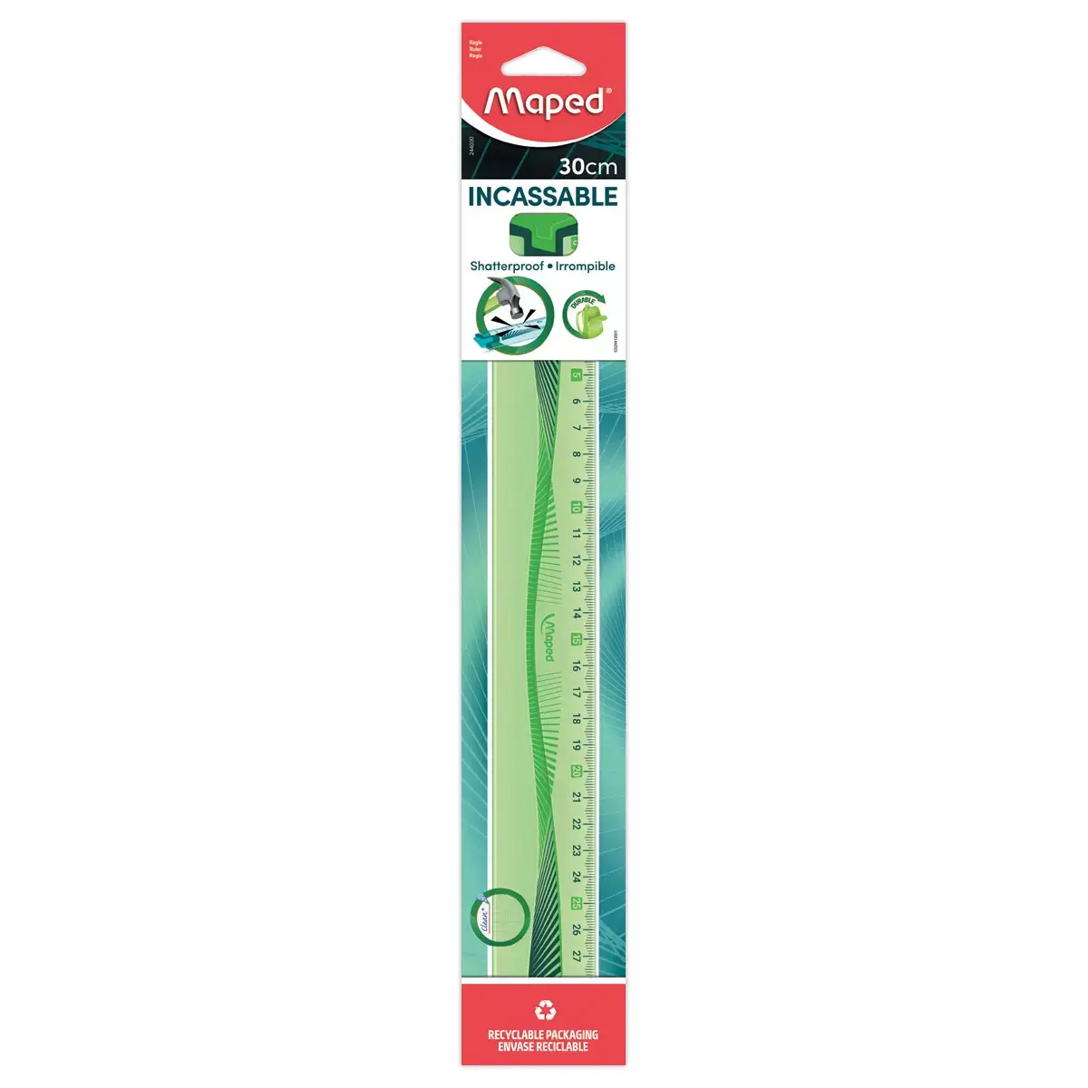 Plat regel 30 cm - ONBREKBAAR, assorti in blauw of groen