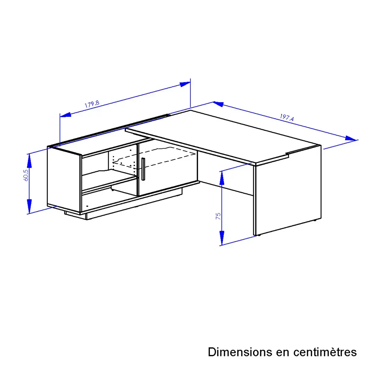Bureau BARI Terug links 180 cm eikenhout bocage gemonteerd
