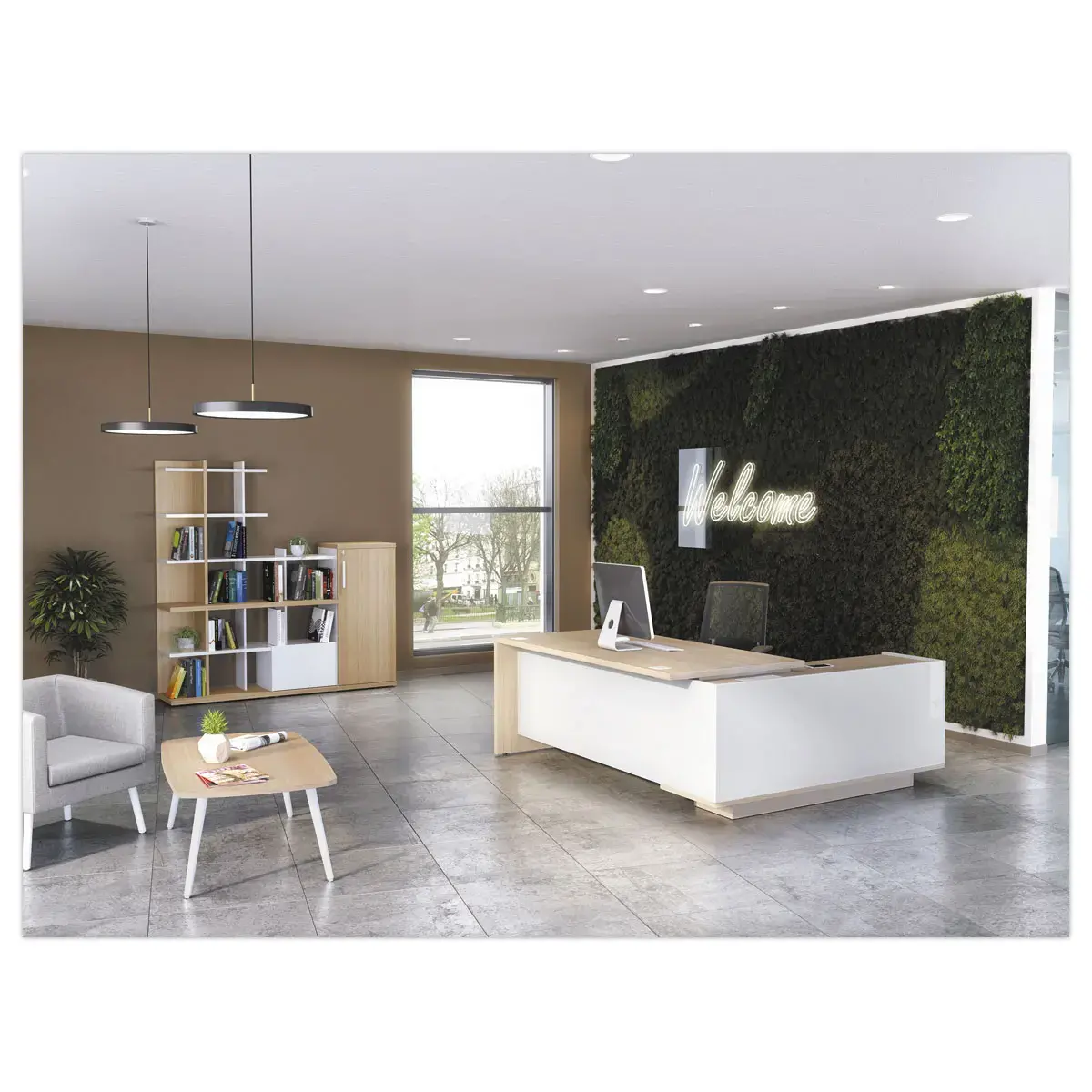 Bureau BARI Terug links 180 cm eikenstructuur / wit gemonteerd 