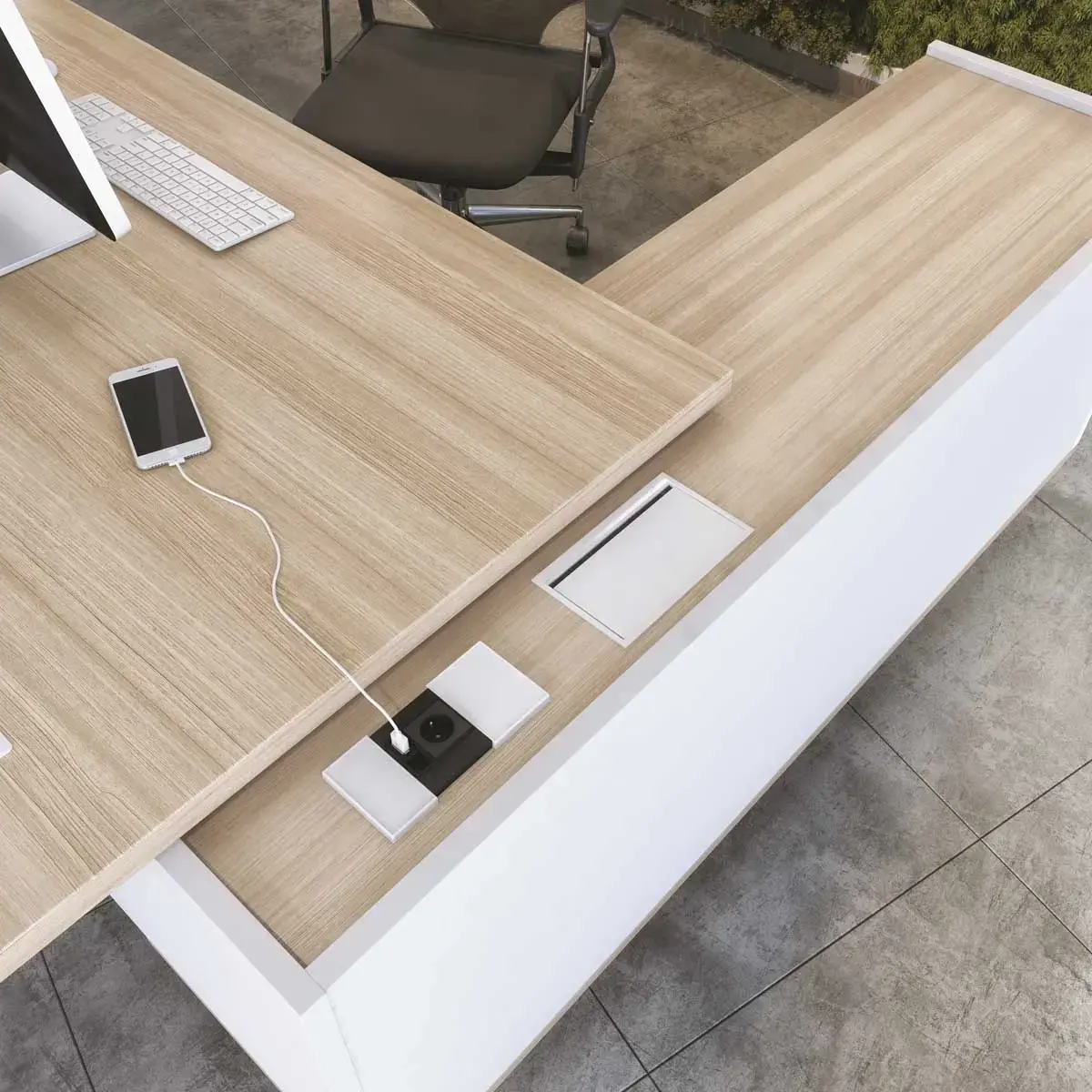 Bureau BARI Terug links 180 cm eikenstructuur / wit gemonteerd 