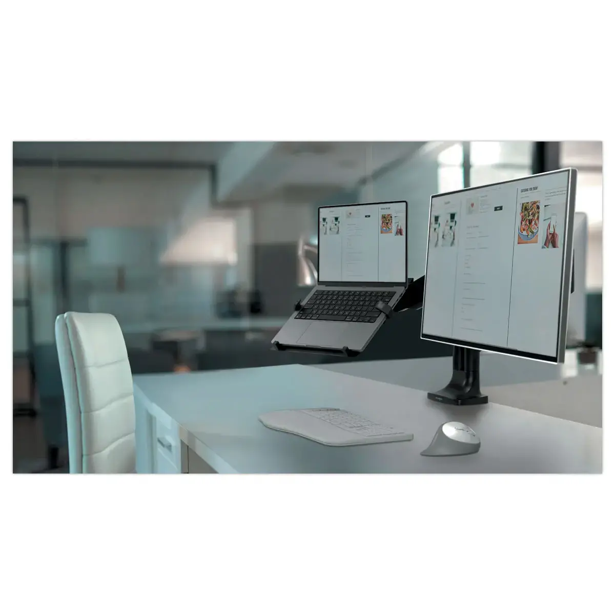 Universele laptop verhoger voor monitorarmen