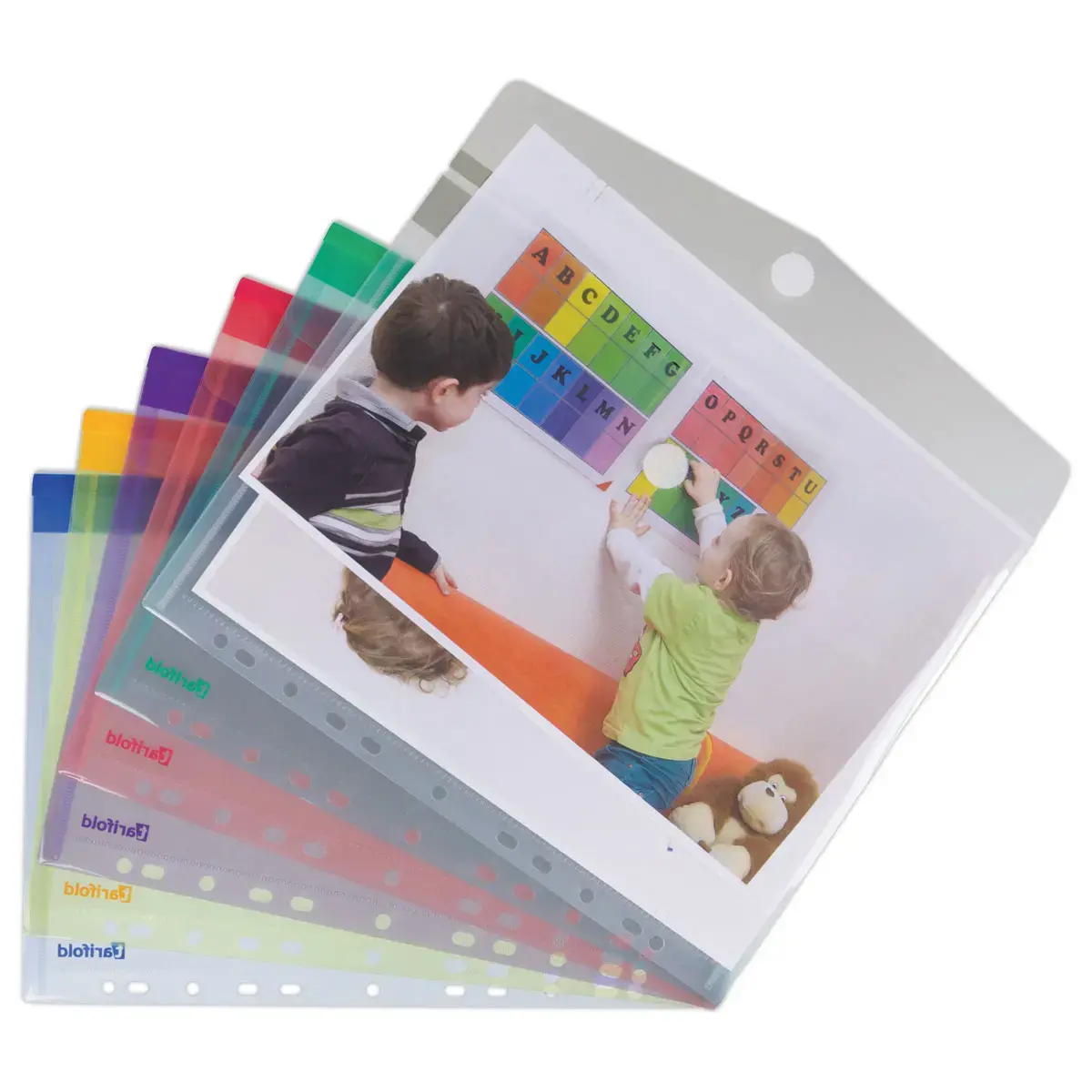 12  Hoezen geperforeerde A4 met klittenbandsluiting - 2x6 kleuren - TARIFOLD 