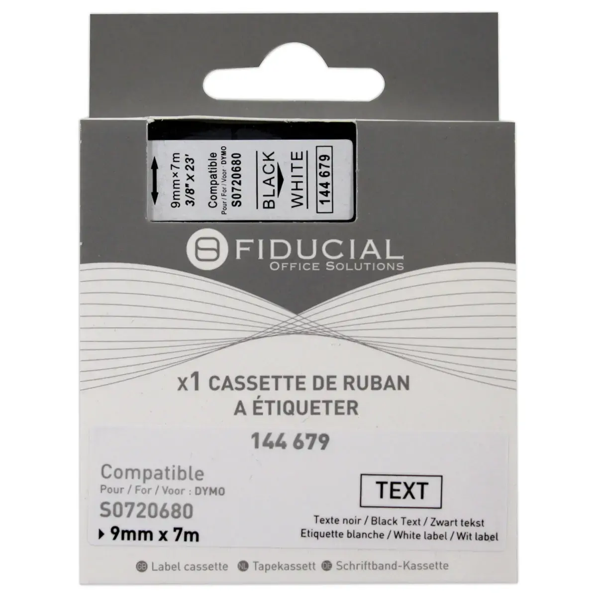 Ruban K7 voor etiketteermachine DYMO S0720680 9mm afdruk Zwart op Wit