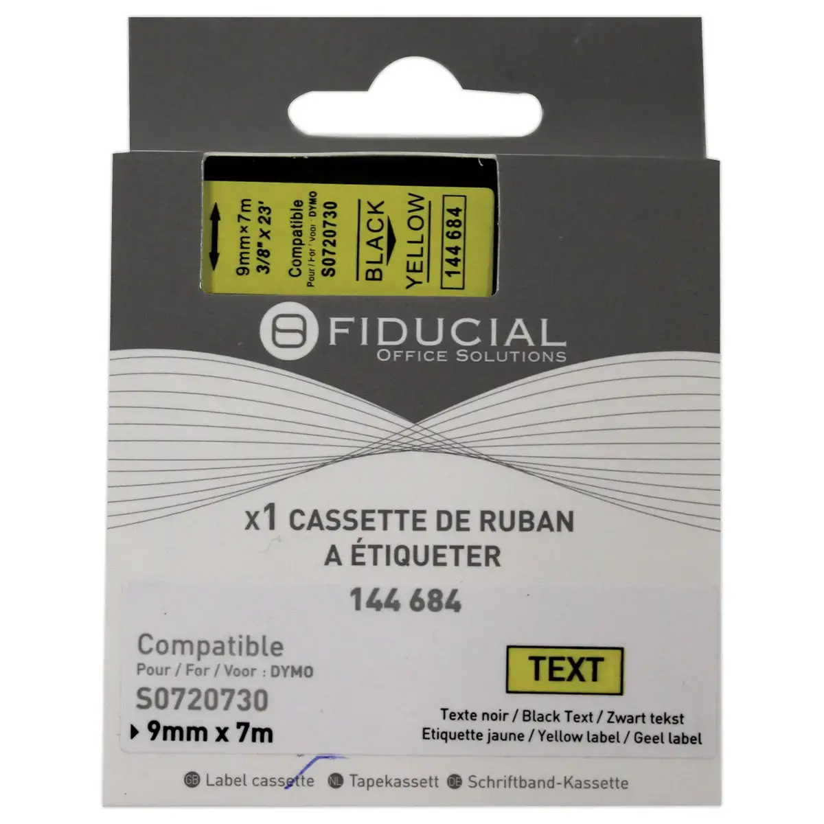 Ruban K7 voor DYMO labelmaker S0720730 9mm geel met zwarte afdruk 