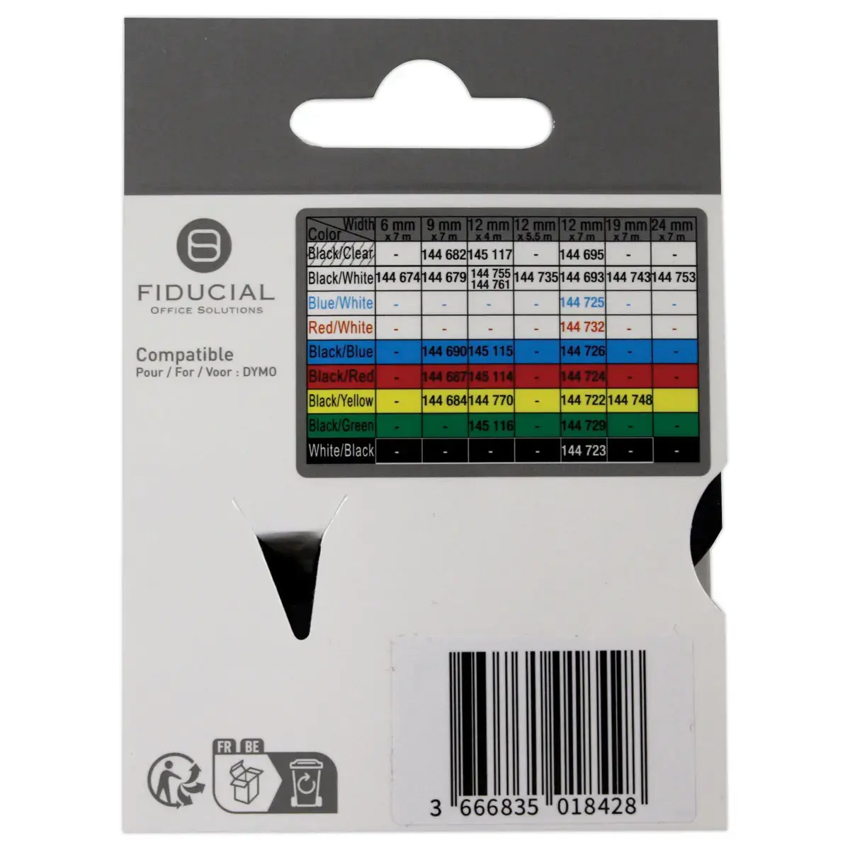 Ruban K7 voor DYMO labelmaker S0720730 9mm geel met zwarte afdruk 