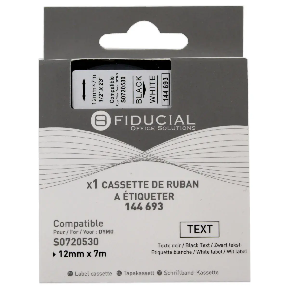 Ruban K7 voor DYMO labelprinter S0720530 12 mm wit met zwarte opdruk