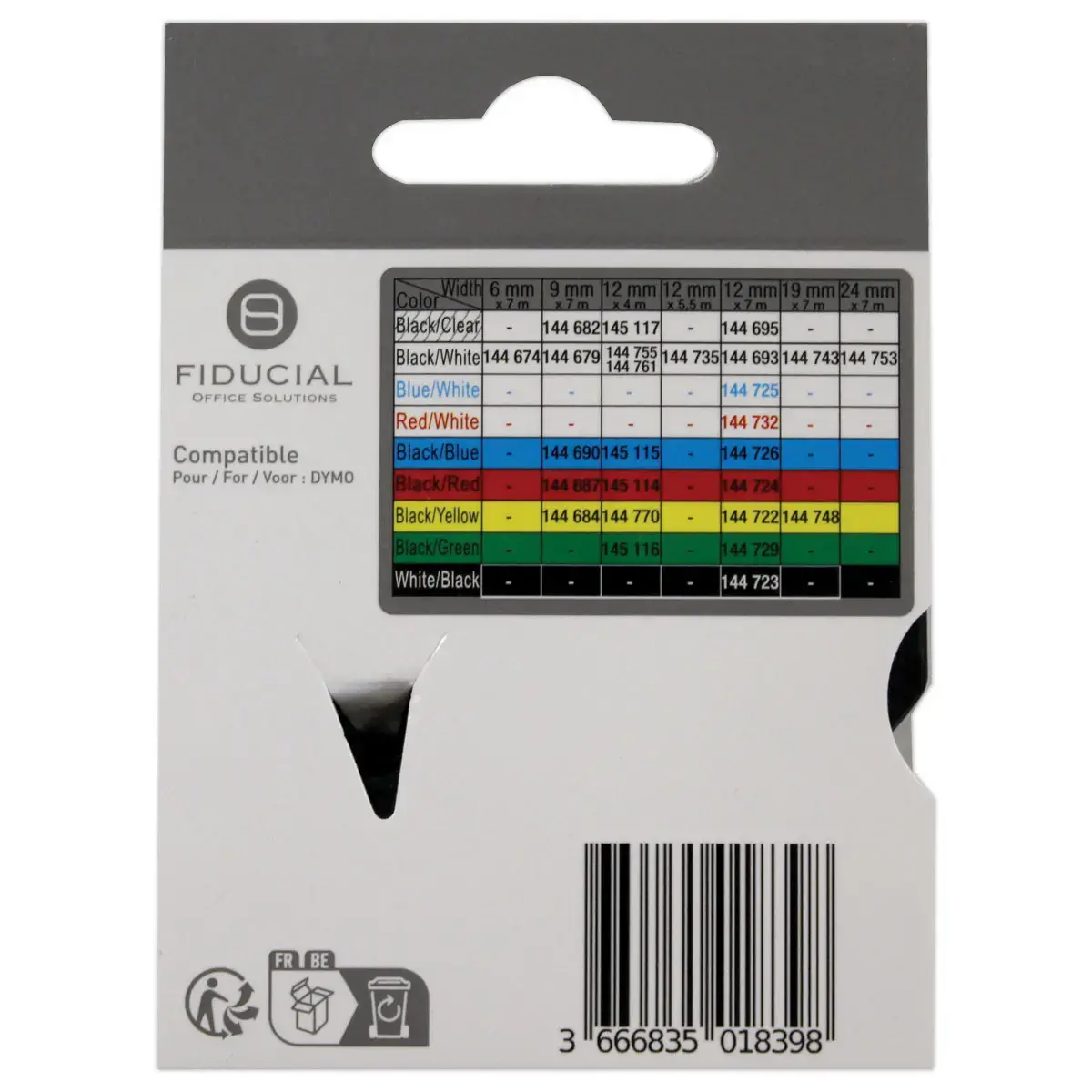 Ruban K7 voor DYMO labelprinter S0720530 12 mm wit met zwarte opdruk