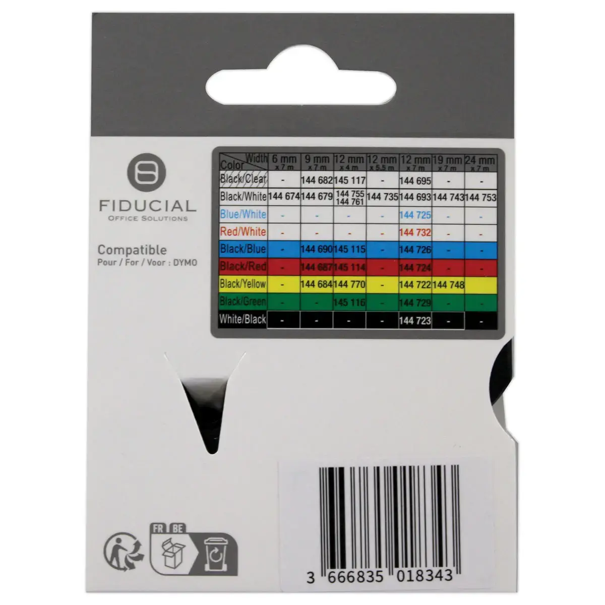 K7-ribbon voor DYMO-labelprinter S0720540 12mm wit met blauwe print