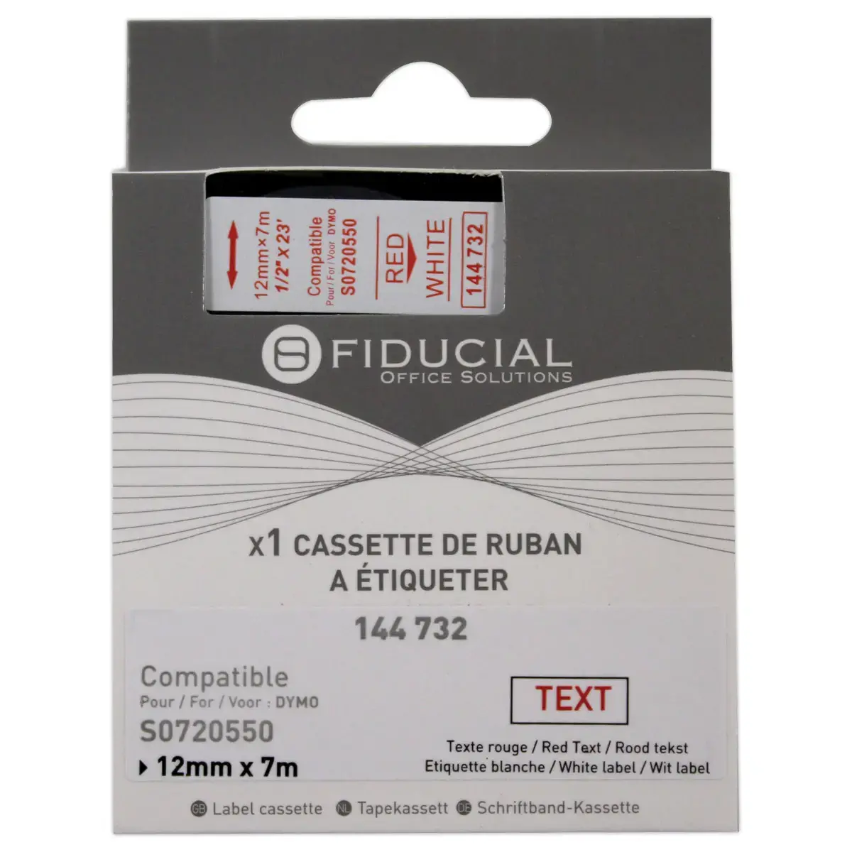 Ruban K7 voor DYMO labelprinter S0720550 12mm wit met rode afdruk
