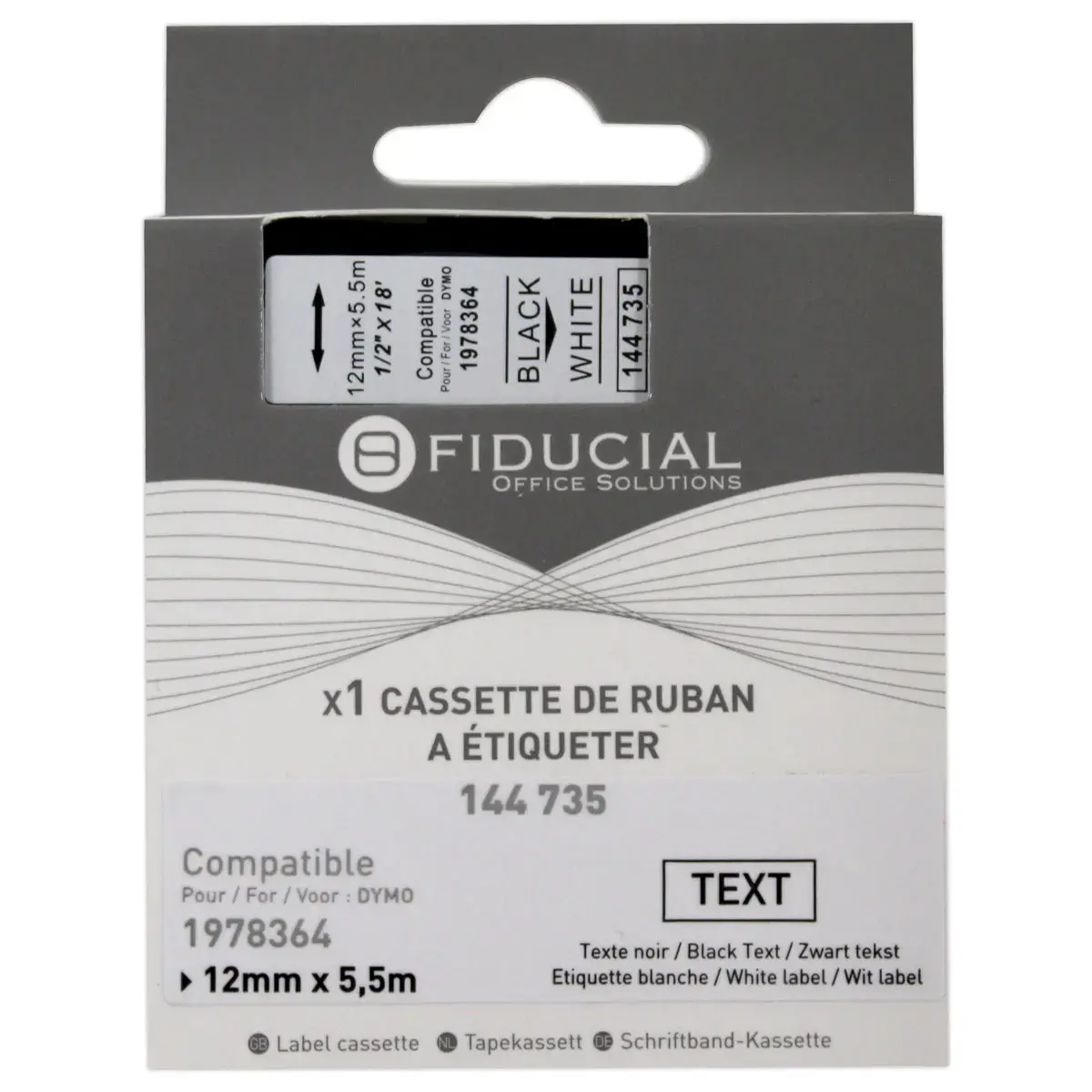 Ruban K7 voor labelprinter DYMO 1978364 DUURZAAM 12mmx5.5m Z/W 