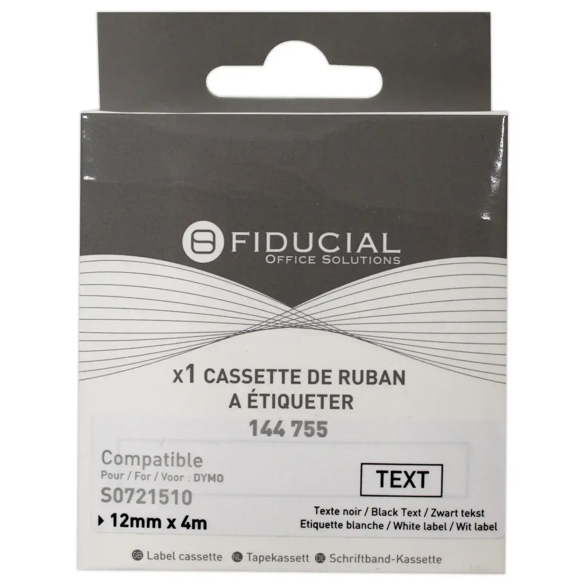 Ruban K7 voor DYMO labelprinter S0721510 12 mmx4 m zwart / wit